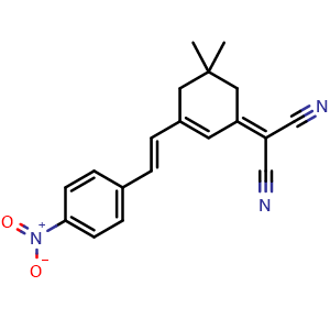 Chemical structure of (E)-2-(5,5-dimethyl-3-(4-nitrostyryl)cyclohex-2-en-1-ylidene)malononitrile , CAS 1141947-56-9, AChemBlock W171769