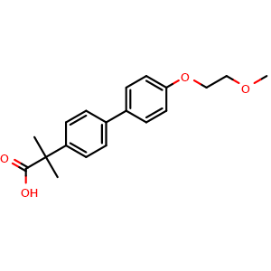Chemical structure of 2-(4'-(2-methoxyethoxy)-[1,1'-biphenyl]-4-yl)-2-methylpropanoic acid , CAS 1580440-92-1, AChemBlock W171783
