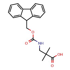 Chemical structure of 2-[(Fmoc-amino)methyl]-2-methylpropanoic acid , CAS 1076197-00-6, AChemBlock W171810