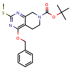 Chemical structure of tert-butyl 4-benzyloxy-2-methylsulfanyl-6,8-dihydro-5H-pyrido[3,4-d]pyrimidine-7-carboxylate , CAS 2648554-48-5, AChemBlock W171816