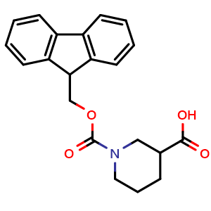 Chemical structure of 1-(((9H-Fluoren-9-yl)methoxy)carbonyl)piperidine-3-carboxylic acid , CAS 158922-07-7, AChemBlock W171834