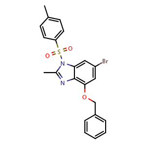 Chemical structure of 4-(Benzyloxy)-6-bromo-2-methyl-1-tosylbenzimidazole , CAS 942195-88-2, AChemBlock W171856