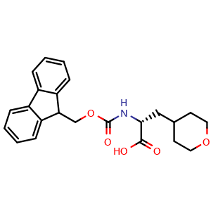 Chemical structure of (R)-2-(Fmoc-amino)-3-(tetrahydropyran-4-yl)propanoic acid , CAS 1879080-16-6, AChemBlock W171882