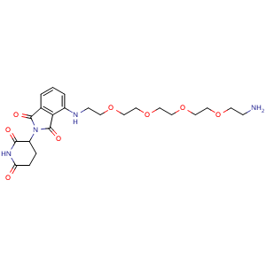 Chemical structure of 4-((14-amino-3,6,9,12-tetraoxatetradecyl)amino)-2-(2,6-dioxopiperidin-3-yl)isoindoline-1,3-dione , CAS 2225940-52-1, AChemBlock W171894