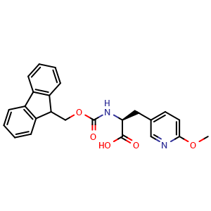Chemical structure of (S)-2-((((9h-fluoren-9-yl)methoxy)carbonyl)amino)-3-(6-methoxypyridin-3-yl)propanoic acid , CAS 1821775-88-5, AChemBlock W171899