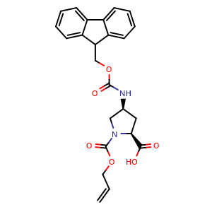 Chemical structure of (4S)-4-(Fmoc-amino)-1-allyloxycarbonyl-L-proline , CAS 1000787-42-7, AChemBlock W171903