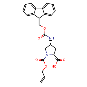 Chemical structure of (4R)-4-(Fmoc-amino)-1-allyloxycarbonyl-D-proline , CAS 2250030-06-7, AChemBlock W171905