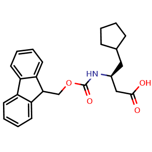 Chemical structure of (S)-3-(Fmoc-amino)-4-cyclopentylbutanoic acid , CAS 2349610-94-0, AChemBlock W171908