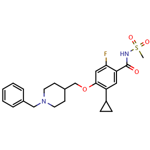 Chemical structure of 4-((1-benzylpiperidin-4-yl)methoxy)-5-cyclopropyl-2-fluoro-N-(methylsulfonyl)benzamide , CAS 1788063-39-7, AChemBlock W171913