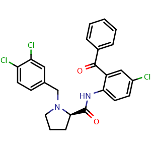 Chemical structure of N-(2-Benzoyl-4-chlorophenyl)-1-(3,4-dichlorobenzyl)-D-prolinamide , CAS 1644308-43-9, AChemBlock W171917