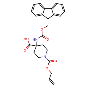 Chemical structure of 1-(Allyloxycarbonyl)-4-(Fmoc-amino)-4-piperidinecarboxylic acid , CAS 914358-24-0, AChemBlock W171924