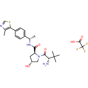 Chemical structure of (2S,4R)-1-((S)-2-amino-3,3-dimethylbutanoyl)-4-hydroxy-N-((S)-1-(4-(4-methylthiazol-5-yl)phenyl)ethyl)pyrrolidine-2-carboxamide 2,2,2-trifluoroacetate , CAS 2349429-68-9, AChemBlock W171936