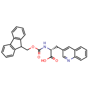 Chemical structure of (2R)-2-[(fluoren-9-ylmethoxy)carbonylamino]-3-(3-quinolyl)propanoic acid , CAS 1108622-91-8, AChemBlock W171960