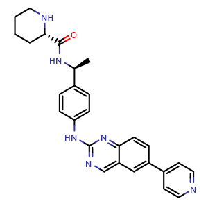 Chemical structure of (S)-N-[(S)-1-[4-[[6-(4-Pyridyl)-2-quinazolinyl]amino]phenyl]ethyl]piperidine-2-carboxamide , CAS 2568588-81-6, AChemBlock W171965