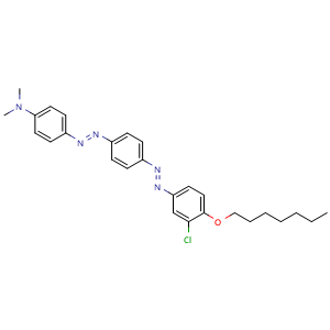 Chemical structure of 4-[(E)-[4-[(E)-[3-Chloro-4-(heptyloxy)phenyl]diazenyl]phenyl]diazenyl]-N,N-dimethylaniline , CAS 215591-76-7, AChemBlock W171966