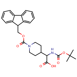 Chemical structure of 1-Fmoc-a-(Boc-amino)-4-piperidineacetic acid , CAS 2231074-78-3, AChemBlock W171967