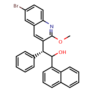 Chemical structure of (2R)-2-(6-bromo-2-methoxyquinolin-3-yl)-1-(naphthalen-1-yl)-2-phenylethan-1-ol , CAS 1298044-24-2, AChemBlock W171975