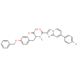 Chemical structure of 3-(4-(benzyloxy)phenyl)-2-(7-(4-chlorophenyl)-N-methylimidazo[1,2-a]pyridine-2-carboxamido)propanoic acid , CAS 907953-40-6, AChemBlock W172004