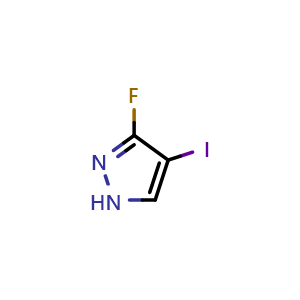 Chemical structure of 3-fluoro-4-iodo-1H-pyrazole , CAS 2606872-02-8, AChemBlock W172016