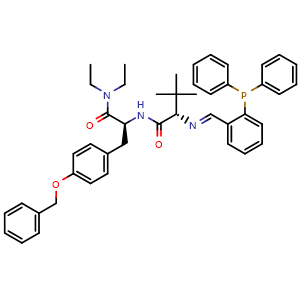 Chemical structure of (S)-N-[(S)-3-[4-(Benzyloxy)phenyl]-1-(diethylamino)-1-oxo-2-propyl]-2-[(E)-[2-(diphenylphosphino)benzylidene]amino]-3,3-dimethylbutanamide , CAS 746646-88-8, AChemBlock W172025