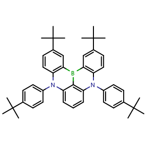 Chemical structure of 2,12-Di-tert-butyl-5,9-bis[4-(tert-butyl)phenyl]-5,9-dihydro-5,9-diaza-13b-boranaphtho[3,2,1-de]anthracene , CAS 1802003-07-1, AChemBlock W172026