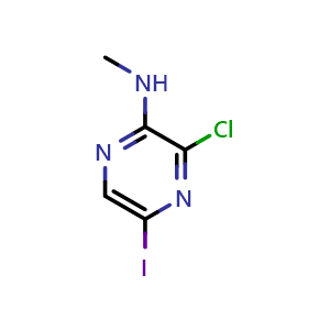 Chemical structure of 3-chloro-5-iodo-N-methylpyrazin-2-amine , CAS 1704064-40-3, AChemBlock W172099