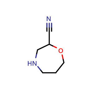 Chemical structure of 1,4-oxazepane-2-carbonitrile , CAS 1493356-17-4, AChemBlock W172128