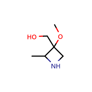 Chemical structure of (3-methoxy-2-methyl-azetidin-3-yl)methanol , CAS 2940961-84-0, AChemBlock W172162