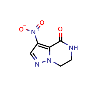 Chemical structure of 3-nitro-6,7-dihydro-5H-pyrazolo[1,5-a]pyrazin-4-one , CAS 1684425-50-0, AChemBlock W172224