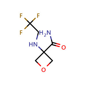 Chemical structure of 3-(2,2,2-trifluoroethylamino)oxetane-3-carboxamide , CAS 1509607-20-8, AChemBlock W172245