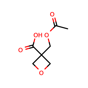 Chemical structure of 3-(acetoxymethyl)oxetane-3-carboxylic acid , CAS 2891602-08-5, AChemBlock W172266