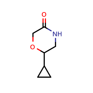 Chemical structure of 6-cyclopropylmorpholin-3-one , CAS 1644046-26-3, AChemBlock W172287