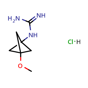 Chemical structure of 1-(3-methoxy-1-bicyclo[1.1.1]pentanyl)guanidine;hydrochloride , CAS 2940948-21-8, AChemBlock W172318