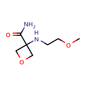 Chemical structure of 3-(2-methoxyethylamino)oxetane-3-carboxamide , CAS 1517425-29-4, AChemBlock W172328