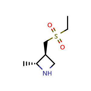 Chemical structure of (2R,3S)-3-(ethylsulfonylmethyl)-2-methyl-azetidine , CAS 2660253-84-7, AChemBlock W172335