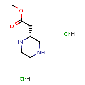 Chemical structure of methyl 2-[(2R)-piperazin-2-yl]acetate;dihydrochloride , CAS 2704950-85-4, AChemBlock W172339