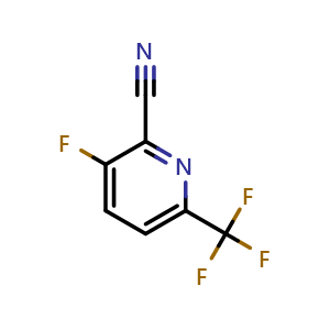 Chemical structure of 3-fluoro-6-(trifluoromethyl)pyridine-2-carbonitrile , CAS 1214348-68-1, AChemBlock W172367
