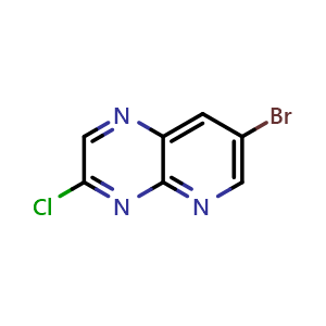Chemical structure of 7-bromo-3-chloro-pyrido[2,3-b]pyrazine , CAS 1240594-95-9, AChemBlock W172371