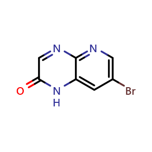 Chemical structure of 7-bromo-1H-pyrido[2,3-b]pyrazin-2-one , CAS 959616-05-8, AChemBlock W172381