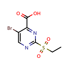 Chemical structure of 5-Bromo-2-(ethylsulfonyl)pyrimidine-4-carboxylic Acid , CAS 1216310-09-6, AChemBlock W172418