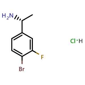 Chemical structure of (1R)-1-(4-bromo-3-fluorophenyl)ethan-1-amine hydrochloride , CAS 2708343-89-7, AChemBlock W172479
