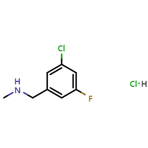 Chemical structure of 1-(3-chloro-5-fluoro-phenyl)-n-methyl-methanamine hydrochloride , CAS 90389-35-8, AChemBlock W172483