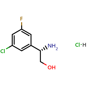 Chemical structure of (2S)-2-amino-2-(5-chloro-3-fluorophenyl)ethan-1-ol hydrochloride , CAS 2055576-85-5, AChemBlock W172487