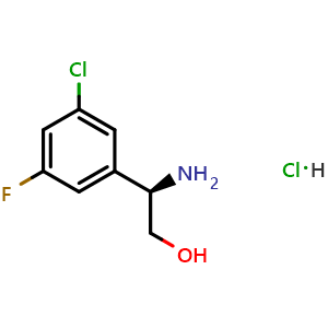 Chemical structure of (2R)-2-amino-2-(3-chloro-5-fluorophenyl)ethan-1-ol hydrochloride , CAS 2703745-58-6, AChemBlock W172489