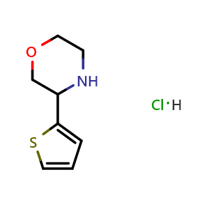 Chemical structure of 3-(thiophen-2-yl)morpholine hydrochloride , CAS 2703752-63-8, AChemBlock W172535