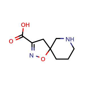 Chemical structure of 1-oxa-2,7-diazaspiro[4.5]dec-2-ene-3-carboxylicacid , CAS 2140326-78-7, AChemBlock W172548