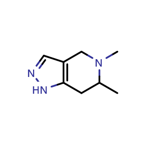 Chemical structure of 5,6-dimethyl-1,4,6,7-tetrahydropyrazolo[4,3-c]pyridine , CAS 63501-05-3, AChemBlock W172556