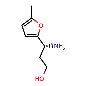 Chemical structure of (3R)-3-amino-3-(5-methyl(2-furyl))propan-1-ol , CAS 1213482-83-7, AChemBlock W172558