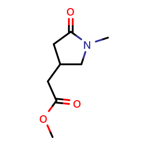 Chemical structure of Methyl 2-(1-Methyl-5-oxo-3-pyrrolidinyl)acetate , CAS 1134289-72-7, AChemBlock W172559