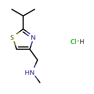 Chemical structure of 2-Isopropyl-4-(methylaminomethyl)thiazole hydrochloride , CAS 1185167-55-8, AChemBlock W172584